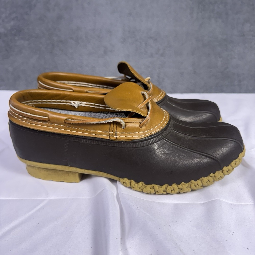 LL Bean Boots Mens 9W Duck Low Rubber Garden Shoes USA Made Brown Leather 175061